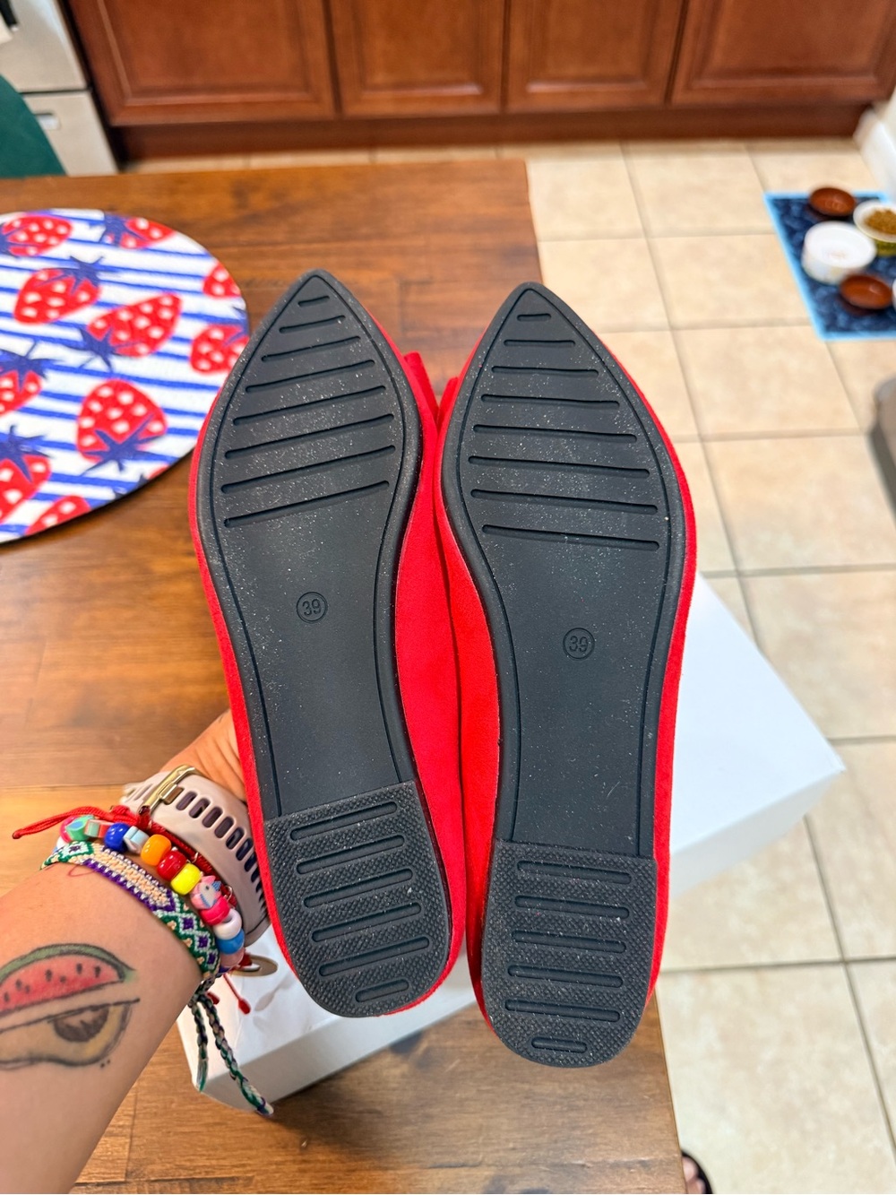 Red Bow Ballet Flats - Women's Suede Slip-On - Picture 3 of 3